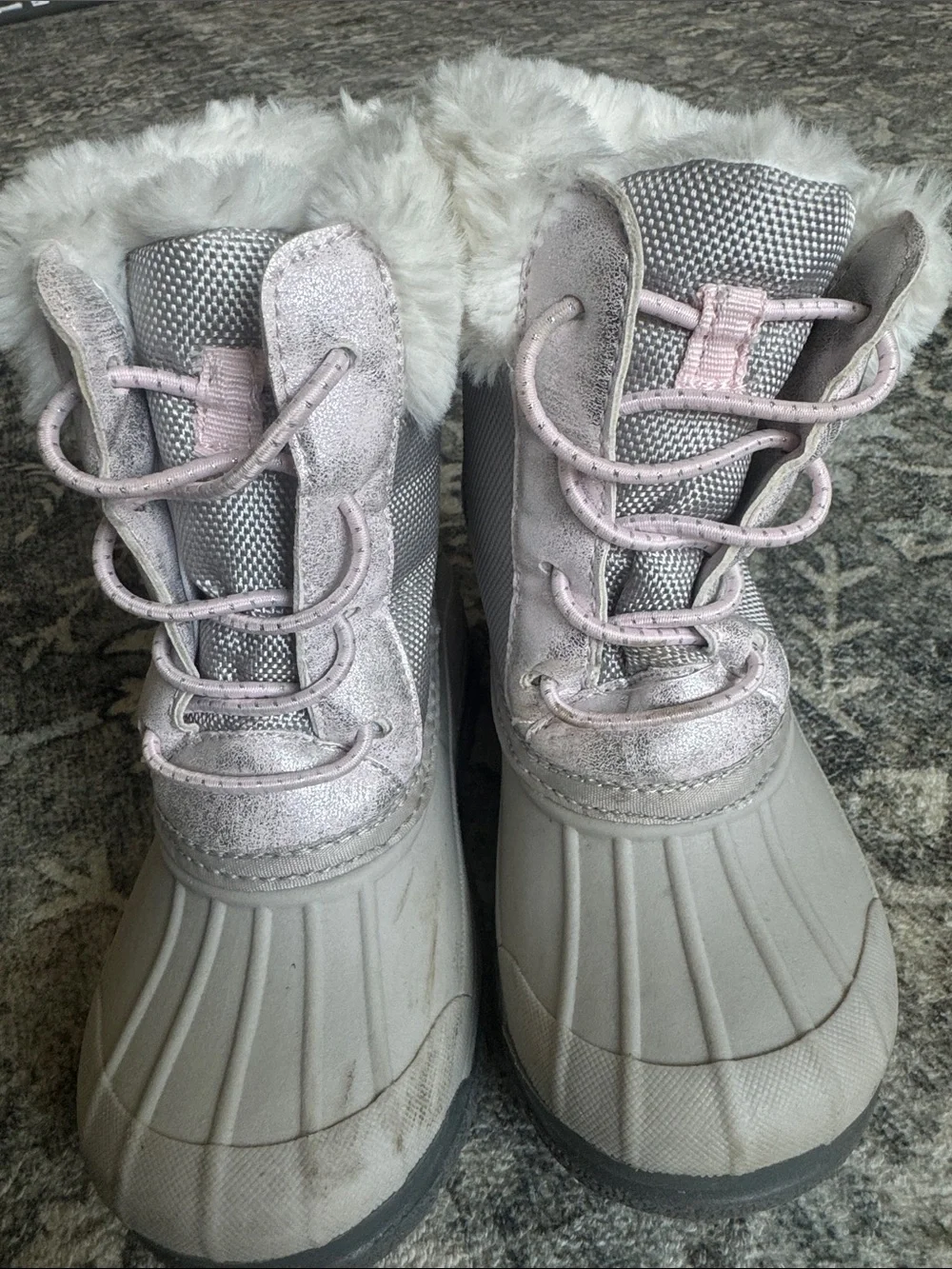 Kids Oshkosh Pink and Gray Winter Snow Boots with Faux Fur